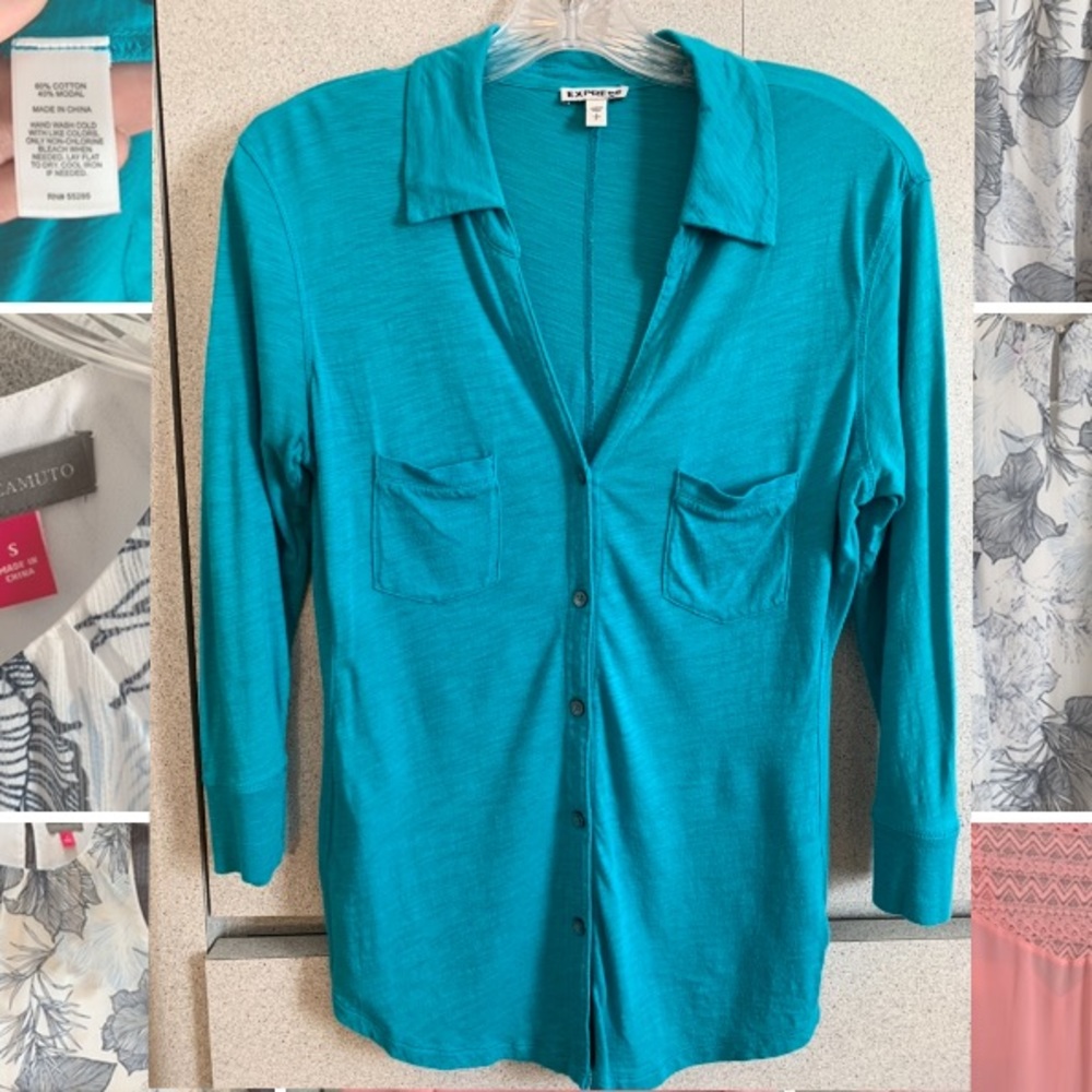 Teal 3/4 sleeved collared shirt